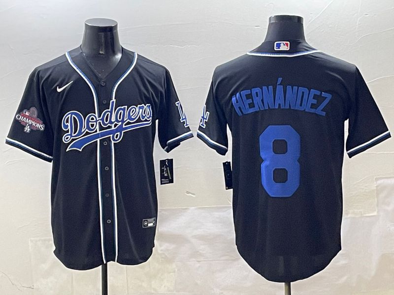 Men 2025 Los Angeles Dodgers #8 Hernandez Black Three generations Fashion Nike MLB Jersey style 4